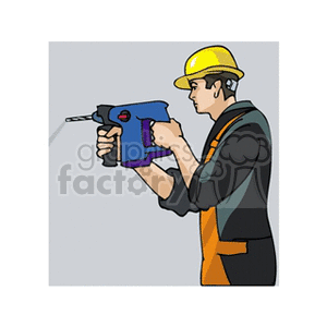 Cartoon man drilling into a wall