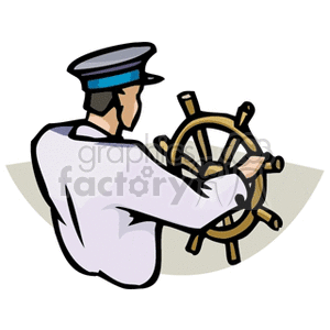 Cartoon man steering a boat 
