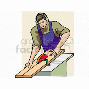 Cartoon carpenter using a circular saw