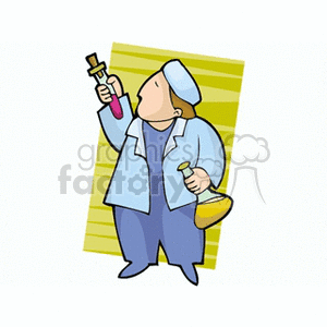 Cartoon lab technician looking at a test tube