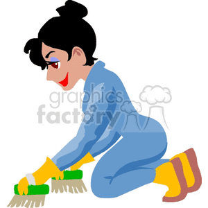 Woman scrubbing floors