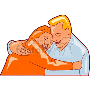 Illustration of a couple embracing warmly, depicting love and affection.