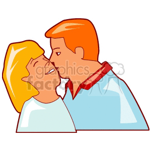 A clipart image depicting a couple in a loving embrace, with one person kissing the other on the cheek.