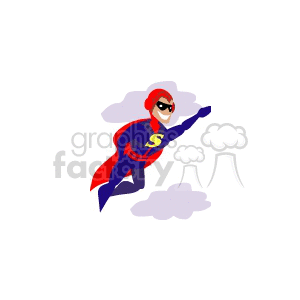 Flying Cartoon Superhero with Red Cape