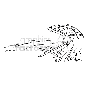   The clipart image appears to depict a typical beach scene possibly representative of an east coast ocean setting. It contains a beach umbrella, a reclining beach chair, and the suggestion of waves in the water, which could be indicative of the ocean surf. There