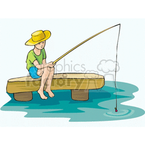 Boy sitting on a dock fishing