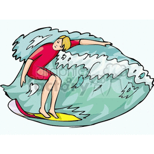 A boy surfing at high tide