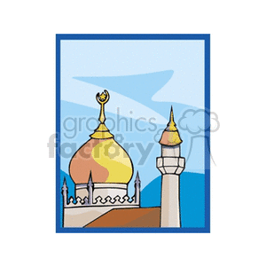 Islamic Mosque with Dome and Minaret