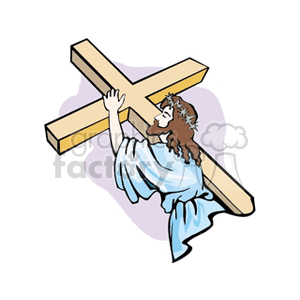 Clipart image of Jesus Christ carrying a wooden cross, symbolizing a religious Christian theme.