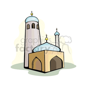 Islamic Mosque with Dome and Minaret