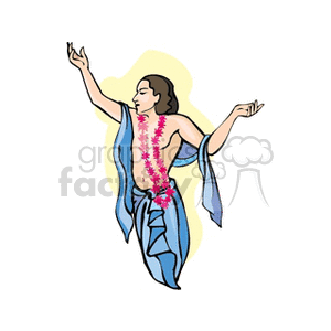 Spiritual Figure with Lei and Raised Arms