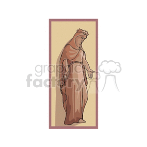 Clipart image of a religious figure wearing a crown and robe, depicted in a praying or contemplative posture.