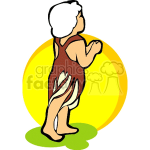 Clipart of a child in prayer, symbolizing innocence and devotion, standing with a yellow circular background.