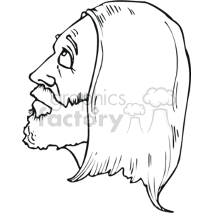   This clipart image depicts a stylized side profile of a bearded man who appears to be looking upwards with an expression that could be interpreted as contemplative or prayerful. The man