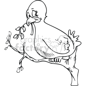 The image depicts a line drawing of a dove perched on a branch, holding what appears to be an olive branch in its beak. The illustration is simple and monochromatic, characteristic of clipart designed for easy application in various media.