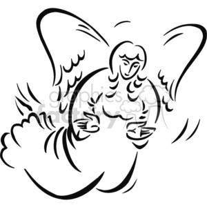 The clipart image depicts a stylized angel with large, feathered wings. The angel appears serene and is holding what seems to be a book or a pair of tablets, which could represent the word of God or the commandments. The artwork is in black and white, with bold lines outlining the figure and its features.