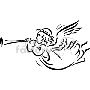 The clipart image depicts a stylized angel with wings, blowing a trumpet. The angel appears to be in flight and is drawn in a simple, black line art style, which is commonly used in religious materials or as a decorative element.