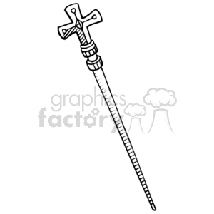 The clipart image shows a staff (or cane) topped with a Christian cross. The staff is depicted in a line art style without color. The cross at the top has a stylized form, which is commonly associated with Christian symbolism.