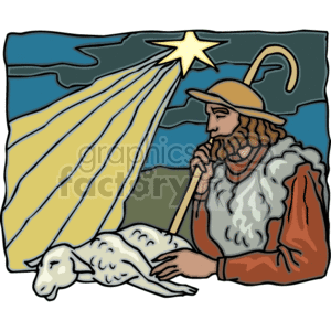 Shepherd with a lamb and the north star