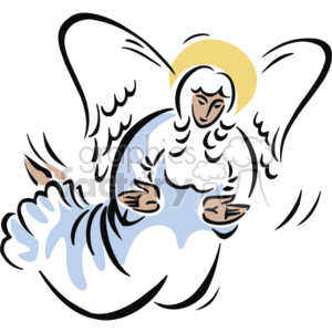 The image shows a stylized depiction of an angel, often associated with Christian iconography. The angel is characterized by its wings, halo, and serene expression. The use of bold outlines and simple coloration is typical of clipart.