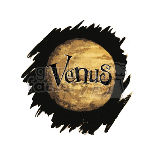 Artistic representation of the planet Venus with stylized text.