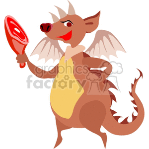 Friendly Cartoon Dragon Character Holding Meat