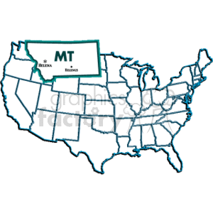   The clipart image shows a map of the United States of America with state lines delineated. The state of Montana is highlighted, and there