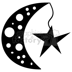 The clipart image features a crescent moon and a single star. The moon is detailed with craters, suggesting it is a representation of the moon's surface.