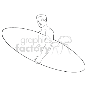 The clipart image depicts a male figure holding a surfboard. He appears to be standing, with one hand resting on the edge of the surfboard.