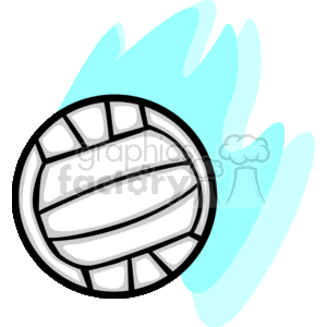 The clipart image features a stylized illustration of a volleyball with a dynamic, light blue splash or motion effect in the background. The volleyball is depicted in a simplified, cartoonish style.