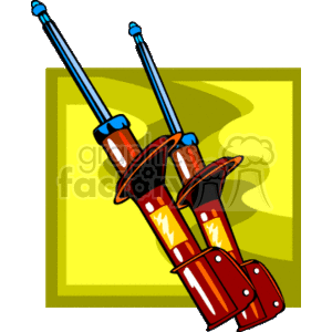   The clipart image features a stylized pair of car suspension struts or shocks. These components are illustrated with exaggerated colors for artistic effect—typically, the rods are depicted in blue, while the springs and bodies of the struts are shown in red and brown tones. They are designed to represent parts of a vehicle