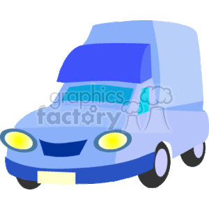  The image shows a stylized illustration of a blue delivery truck with a smiling expression on the front, indicating it may be designed for a children