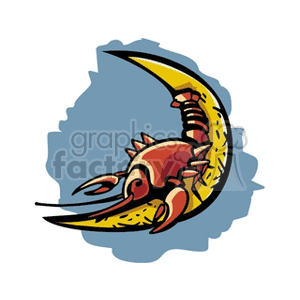 A clipart image featuring a crab sitting on a crescent moon, representing the Cancer zodiac sign.