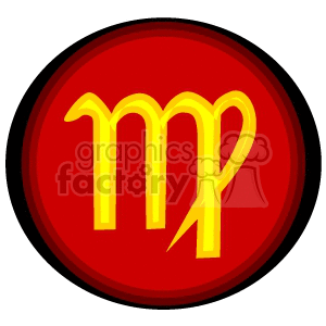 A clipart image of the Virgo zodiac sign symbol in yellow against a red circular background.
