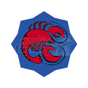 Clipart image of a red scorpion representing the Scorpio zodiac sign on a blue background.