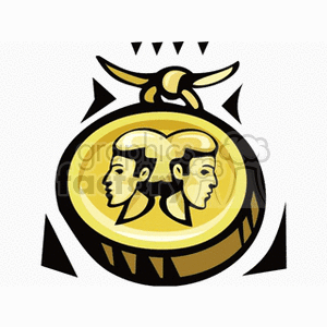 Clipart image depicting the Gemini star sign symbol, featuring a golden medallion with the iconic twin faces representing Gemini in astrology.