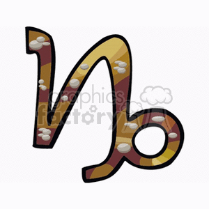 A clipart image of the Capricorn zodiac sign, stylized with a colorful striped pattern and small white dots.