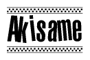 The clipart image displays the text Akisame in a bold, stylized font. It is enclosed in a rectangular border with a checkerboard pattern running below and above the text, similar to a finish line in racing. 