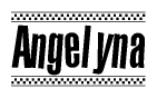 The clipart image displays the text Angelyna in a bold, stylized font. It is enclosed in a rectangular border with a checkerboard pattern running below and above the text, similar to a finish line in racing. 