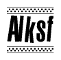 The image contains the text Alksf in a bold, stylized font, with a checkered flag pattern bordering the top and bottom of the text.