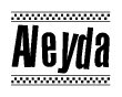 The clipart image displays the text Aleyda in a bold, stylized font. It is enclosed in a rectangular border with a checkerboard pattern running below and above the text, similar to a finish line in racing. 