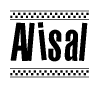 The clipart image displays the text Alisal in a bold, stylized font. It is enclosed in a rectangular border with a checkerboard pattern running below and above the text, similar to a finish line in racing. 