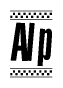The clipart image displays the text Alp in a bold, stylized font. It is enclosed in a rectangular border with a checkerboard pattern running below and above the text, similar to a finish line in racing. 
