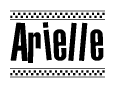 The image contains the text Arielle in a bold, stylized font, with a checkered flag pattern bordering the top and bottom of the text.