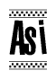 The image contains the text Asi in a bold, stylized font, with a checkered flag pattern bordering the top and bottom of the text.