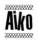 The clipart image displays the text Aiko in a bold, stylized font. It is enclosed in a rectangular border with a checkerboard pattern running below and above the text, similar to a finish line in racing. 