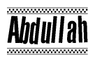 The clipart image displays the text Abdullah in a bold, stylized font. It is enclosed in a rectangular border with a checkerboard pattern running below and above the text, similar to a finish line in racing. 