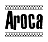 The image contains the text Aroca in a bold, stylized font, with a checkered flag pattern bordering the top and bottom of the text.
