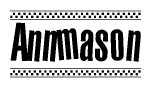 The image contains the text Annmason in a bold, stylized font, with a checkered flag pattern bordering the top and bottom of the text.