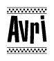 Avri Bold Text with Racing Checkerboard Pattern Border